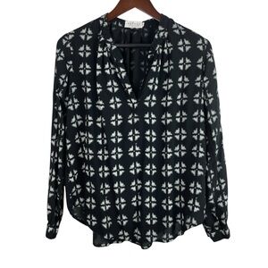 Velvet by Graham Spencer | Black White Print Split Neck Top